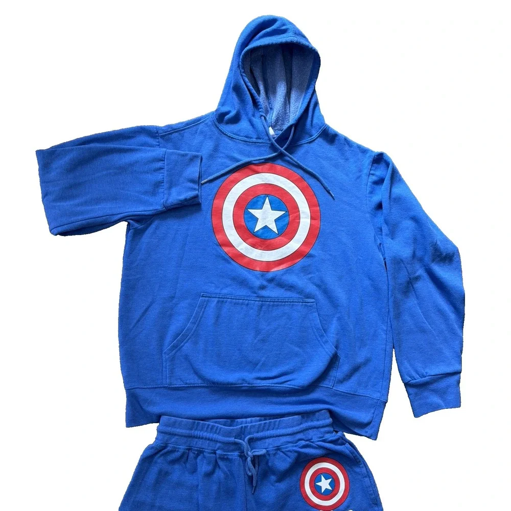 Marvel Comics Captain America Mad Engine Men's Blue Sweatshirt Sweatpants Set M